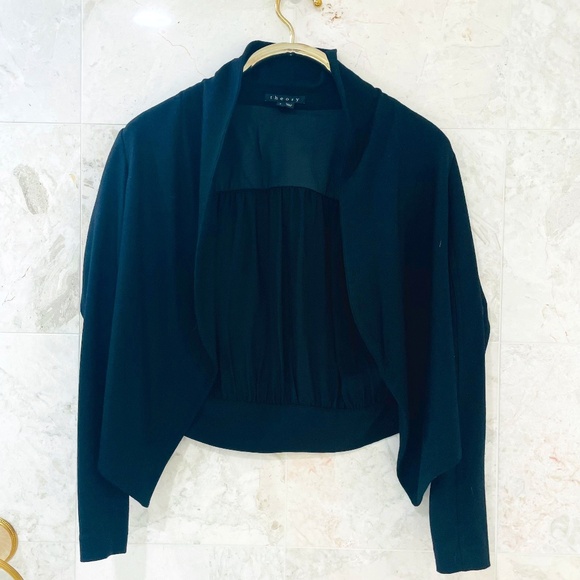THEORY {2} Black Jacket / Shrug /Cardi Wool & Poly Sheer